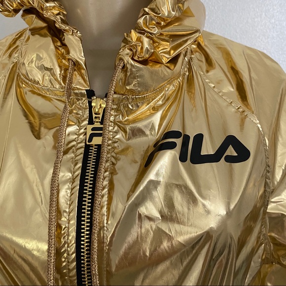 Rare Fila Gold metallic windbreaker jacket hooded - Picture 4 of 14
